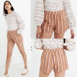 Madewell Linen-Cotton Pull-On Shorts in Rainbow Stripe